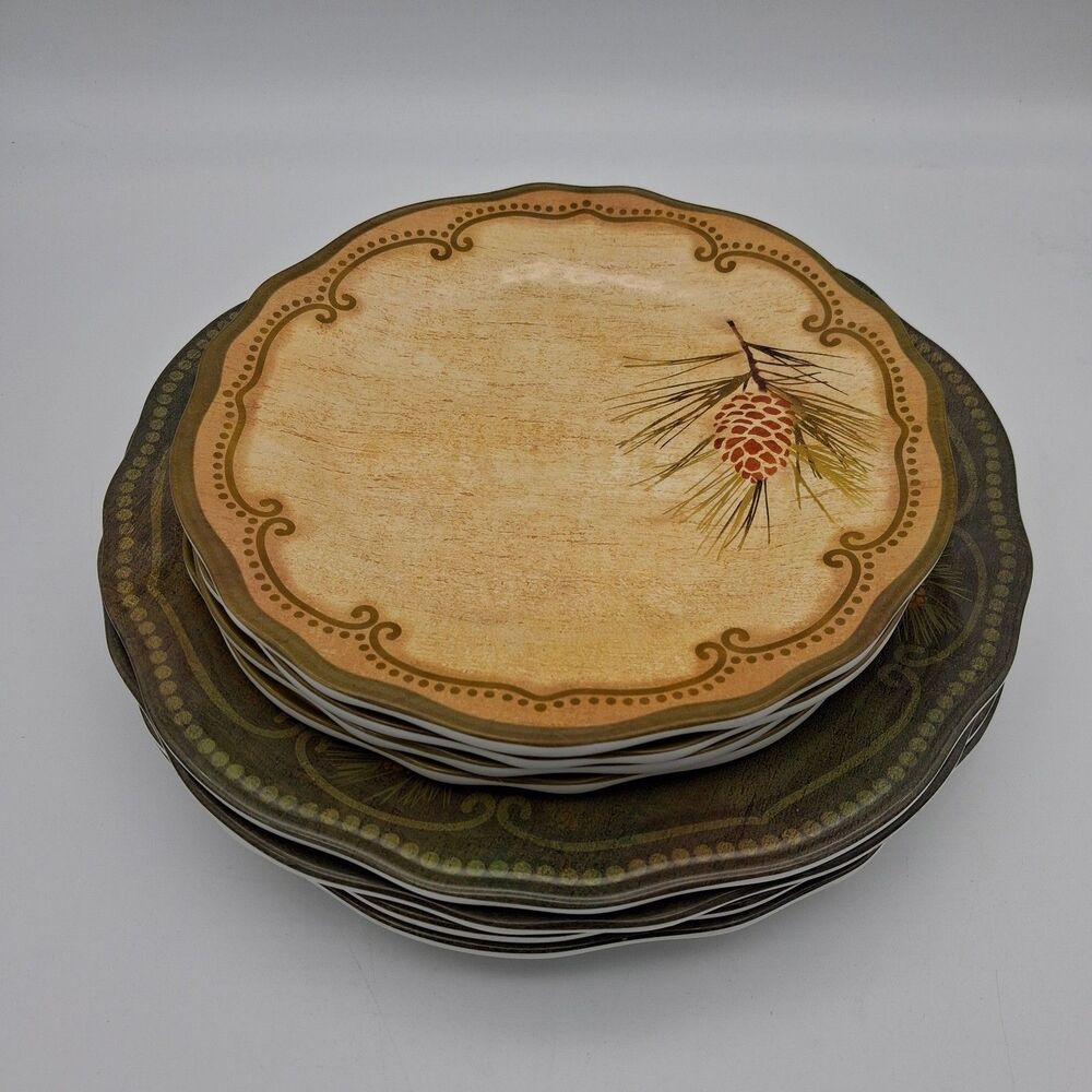 Cynthia Coulter Home Designs Woodland Pinecone 8Pc Melamine Dinnerware Plate Set